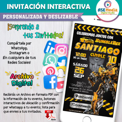 Transformers Bumblebee Invitación Interactiva de Cumpleaños