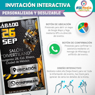 Transformers Bumblebee Invitación Interactiva de Cumpleaños