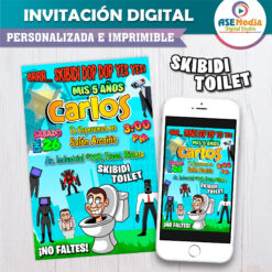 Skibidi Toilet Invitación Digital de Cumpleaños Mod. 02