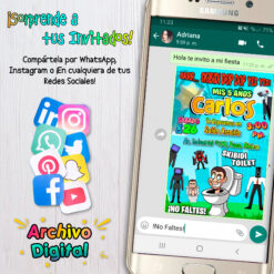 Skibidi Toilet Invitación Digital de Cumpleaños Mod. 02
