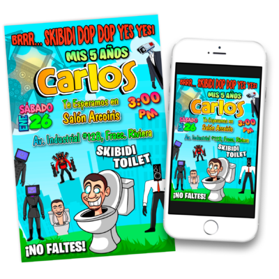 Skibidi Toilet Invitación Digital de Cumpleaños Mod. 02
