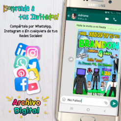 Skibidi Toilet TV Man Camara Man Invitación Digital de Cumpleaños