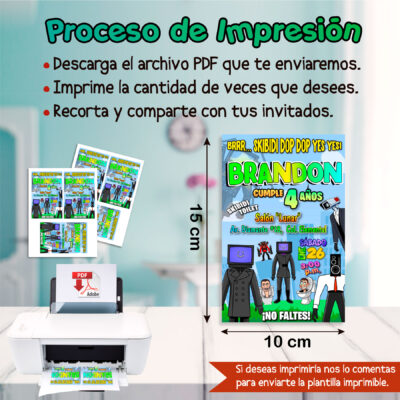 Skibidi Toilet TV Man Camara Man Invitación Digital de Cumpleaños