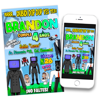 Skibidi Toilet TV Man Camara Man Invitación Digital de Cumpleaños