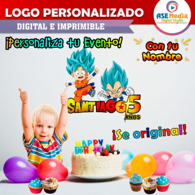 Dragon Ball Super Chibi Logo Personalizado con Nombre para Cumpleaños