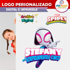 Alternative view of Ghost Spider Gwen Spiderman Logo Personalizado con Nombre para Cumpleaños