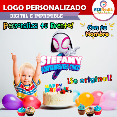 Ghost Spider Gwen Spiderman Logo Personalizado con Nombre para Cumpleaños - Imagen 3