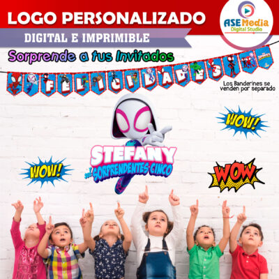 Ghost Spider Gwen Spiderman Logo Personalizado con Nombre para Cumpleaños - Imagen 5