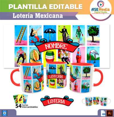 Lotería Mexicana Plantilla Editable para Sublimación de Taza