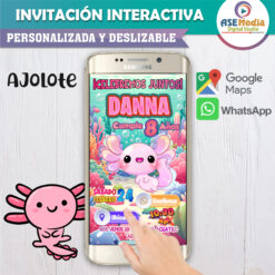 Ajolote Axolotl – Invitación Interactiva de Cumpleaños para WhatsApp