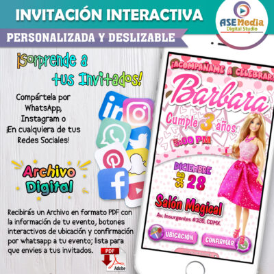Barbie – Invitación Interactiva de Cumpleaños para WhatsApp Mod. 02