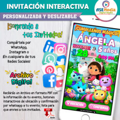 Invitación La Casa de Muñecas de Gabby para WhatsApp – Invitación Interactiva de Cumpleaños
