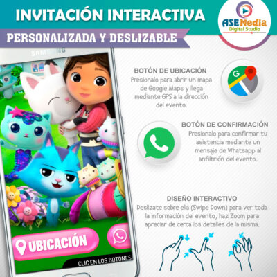 Invitación La Casa de Muñecas de Gabby para WhatsApp – Invitación Interactiva de Cumpleaños