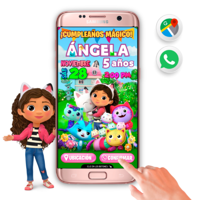 Invitación La Casa de Muñecas de Gabby para WhatsApp – Invitación Interactiva de Cumpleaños