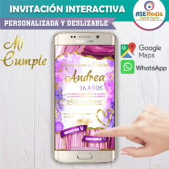 Mi Cumpleaños Morado, Lila y Dorado – Invitación Interactiva de Cumpleaños para WhatsApp