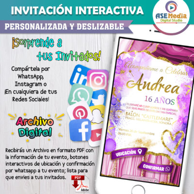 Mi Cumpleaños Morado, Lila y Dorado – Invitación Interactiva de Cumpleaños para WhatsApp