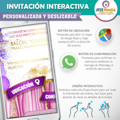 Mi Cumpleaños Morado, Lila y Dorado – Invitación Interactiva de Cumpleaños para WhatsApp
