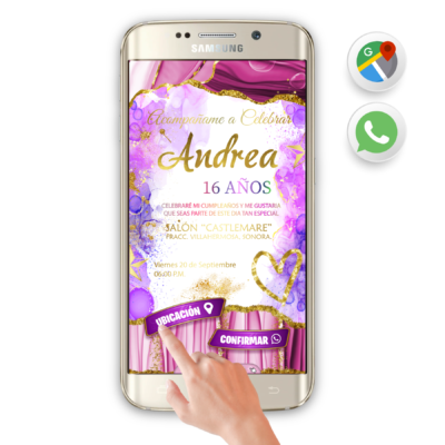 Mi Cumpleaños Morado, Lila y Dorado – Invitación Interactiva de Cumpleaños para WhatsApp