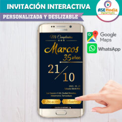 Elegante, Azul y Dorado – Invitación Interactiva de Cumpleaños para WhatsApp
