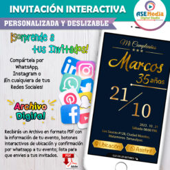 Elegante, Azul y Dorado – Invitación Interactiva de Cumpleaños para WhatsApp