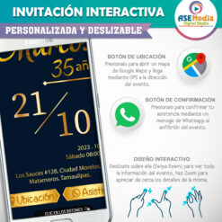 Elegante, Azul y Dorado – Invitación Interactiva de Cumpleaños para WhatsApp
