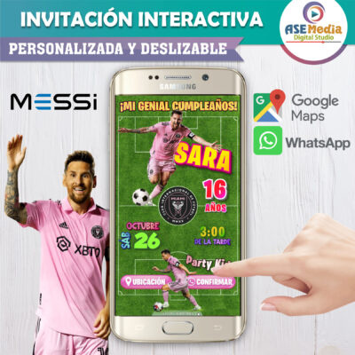 Lionel Messi Inter Miami Football – Invitación Interactiva de Cumpleaños para WhatsApp