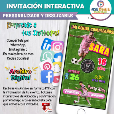 Lionel Messi Inter Miami Football – Invitación Interactiva de Cumpleaños para WhatsApp