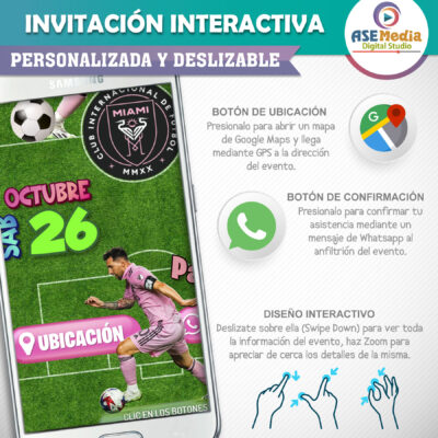Lionel Messi Inter Miami Football – Invitación Interactiva de Cumpleaños para WhatsApp