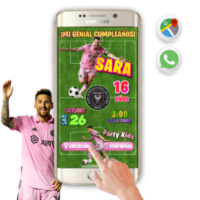 Lionel Messi Inter Miami Football – Invitación Interactiva de Cumpleaños para WhatsApp