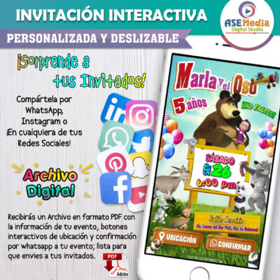 Masha y el Oso – Invitación Interactiva de Cumpleaños para WhatsApp
