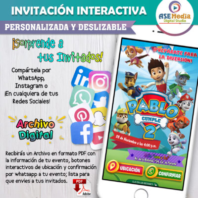 Paw Patrol, Everest y Sky – Invitación Interactiva de Cumpleaños para WhatsApp