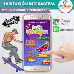 Skateboard, Patinetas – Invitación Interactiva de Cumpleaños para WhatsApp