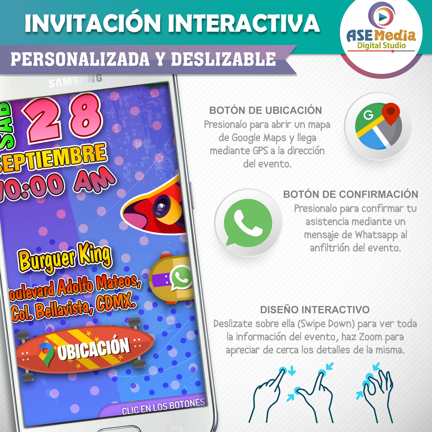Skateboard, Patinetas – Invitación Interactiva de Cumpleaños para WhatsApp