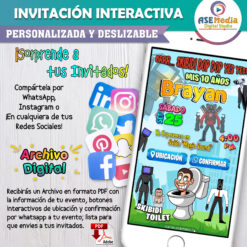 Skibidi Toilet – Invitación Interactiva de Cumpleaños para WhatsApp Mod. 02