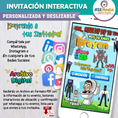 Skibidi Toilet – Invitación Interactiva de Cumpleaños para WhatsApp Mod. 02
