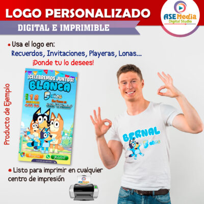 Bluey Logo Personalizado con Nombre para Cumpleaños Mod. 02 - Imagen 4