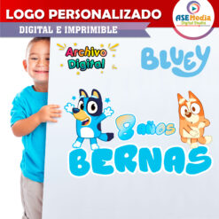 Alternative view of Bluey y Bingo Logo Personalizado con Nombre para Cumpleaños