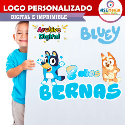 Alternative view of Bluey y Bingo Logo Personalizado con Nombre para Cumpleaños