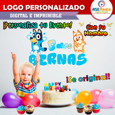 Bluey y Bingo Logo Personalizado con Nombre para Cumpleaños - Imagen 3
