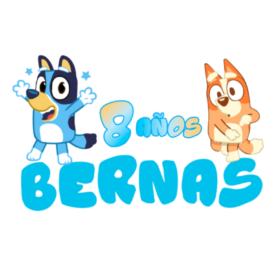 Bluey y Bingo Logo Personalizado con Nombre para Cumpleaños
