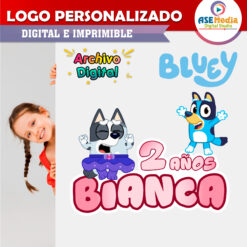 Alternative view of Bluey y Muffin Logo Personalizado con Nombre para Cumpleaños