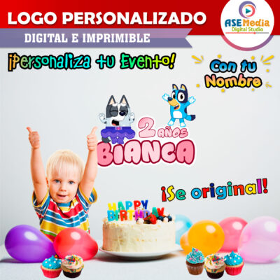 Bluey y Muffin Logo Personalizado con Nombre para Cumpleaños - Imagen 3