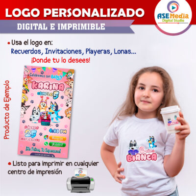 Bluey y Muffin Logo Personalizado con Nombre para Cumpleaños - Imagen 4