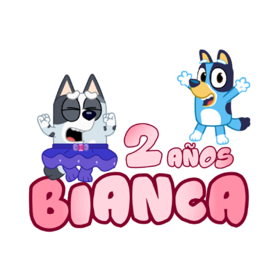 Bluey y Muffin Logo Personalizado con Nombre para Cumpleaños