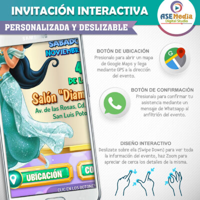 Aladdin, Princesa Jazmín – Invitación Interactiva de Cumpleaños para WhatsApp