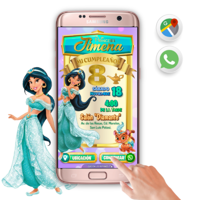 Aladdin, Princesa Jazmín – Invitación Interactiva de Cumpleaños para WhatsApp