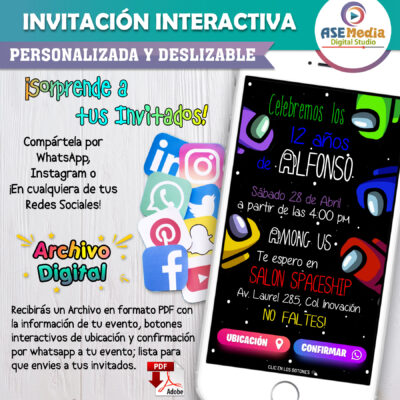 Among Us Impostores – Invitación Interactiva de Cumpleaños para WhatsApp