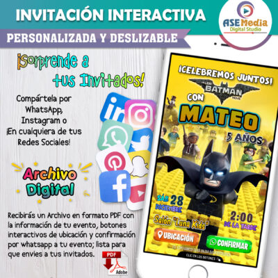 Batman LEGO – Invitación Interactiva de Cumpleaños para WhatsApp