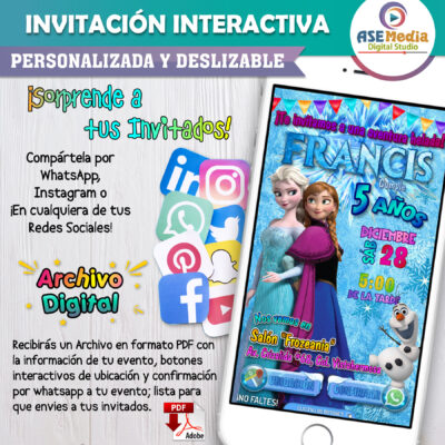 Frozen, Elsa y Ana – Invitación Interactiva de Cumpleaños para WhatsApp