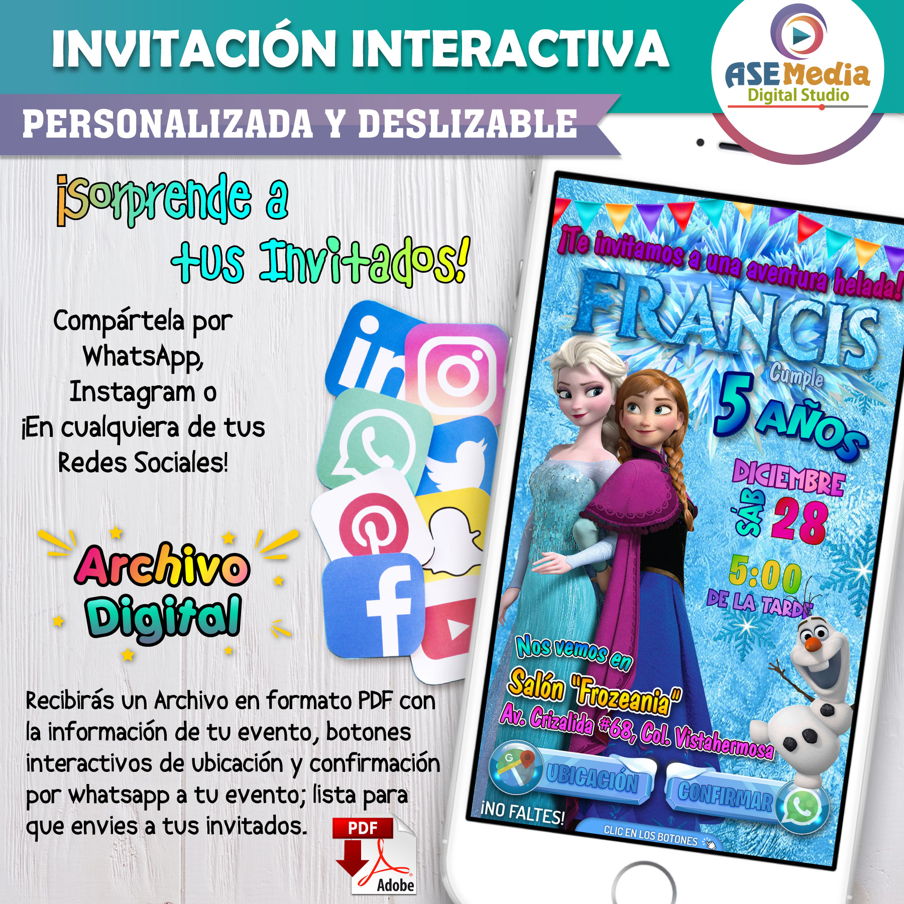 Frozen, Elsa y Ana – Invitación Interactiva de Cumpleaños para WhatsApp